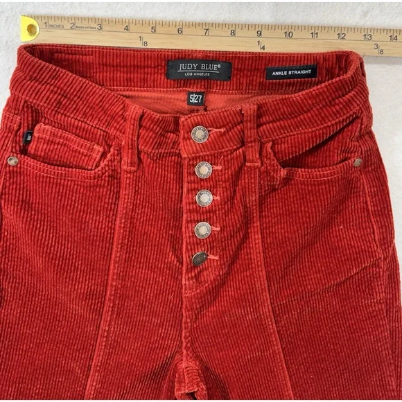 Judy Blue Pants Ankle Straight Corduroy Button Fly Rust Sz 5/27 - Picture 5 of 10